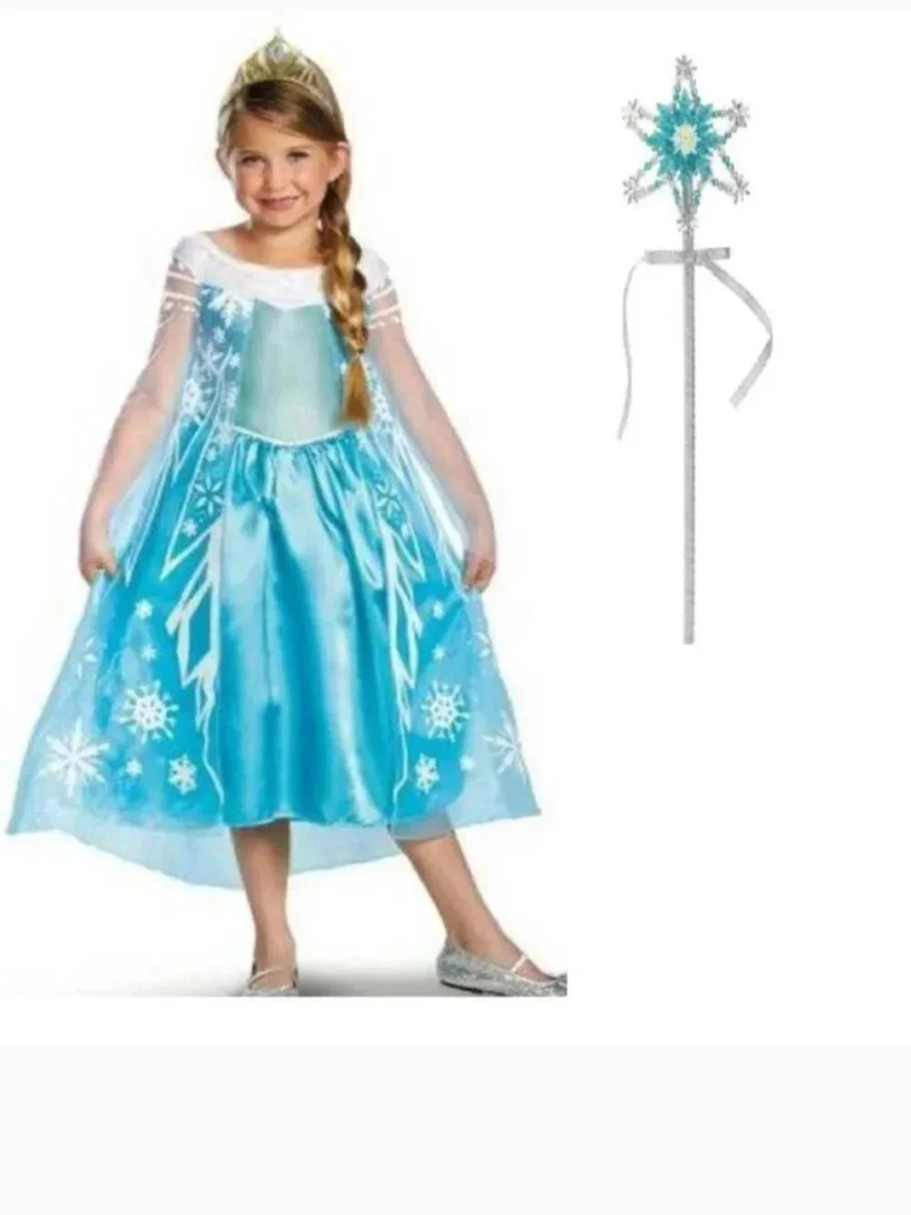Disney Frozen Elsa Halloween Costume 10/12 Blue Dress, Tiara & Wand 3 Pc Girls